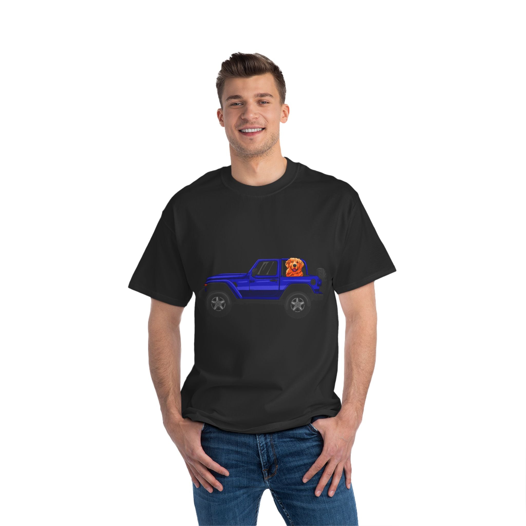 Blue Jeep x Golden Retriever Beefy-T®  Short-Sleeve T-Shirt