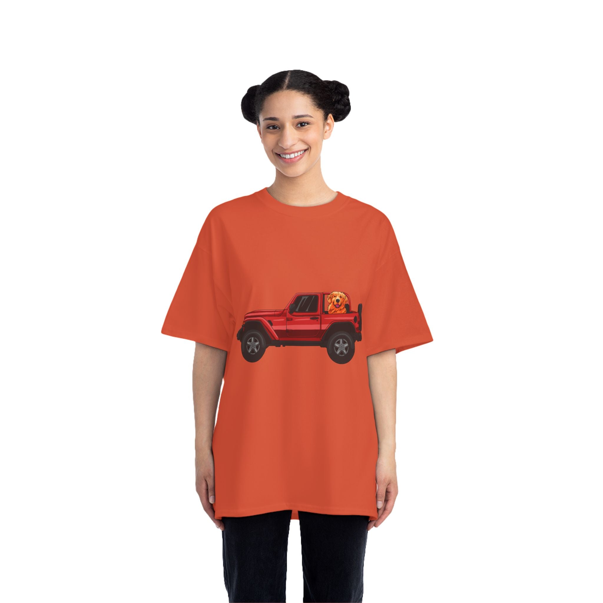 Red Jeep x Golden Retriever Beefy-T®  Short-Sleeve T-Shirt