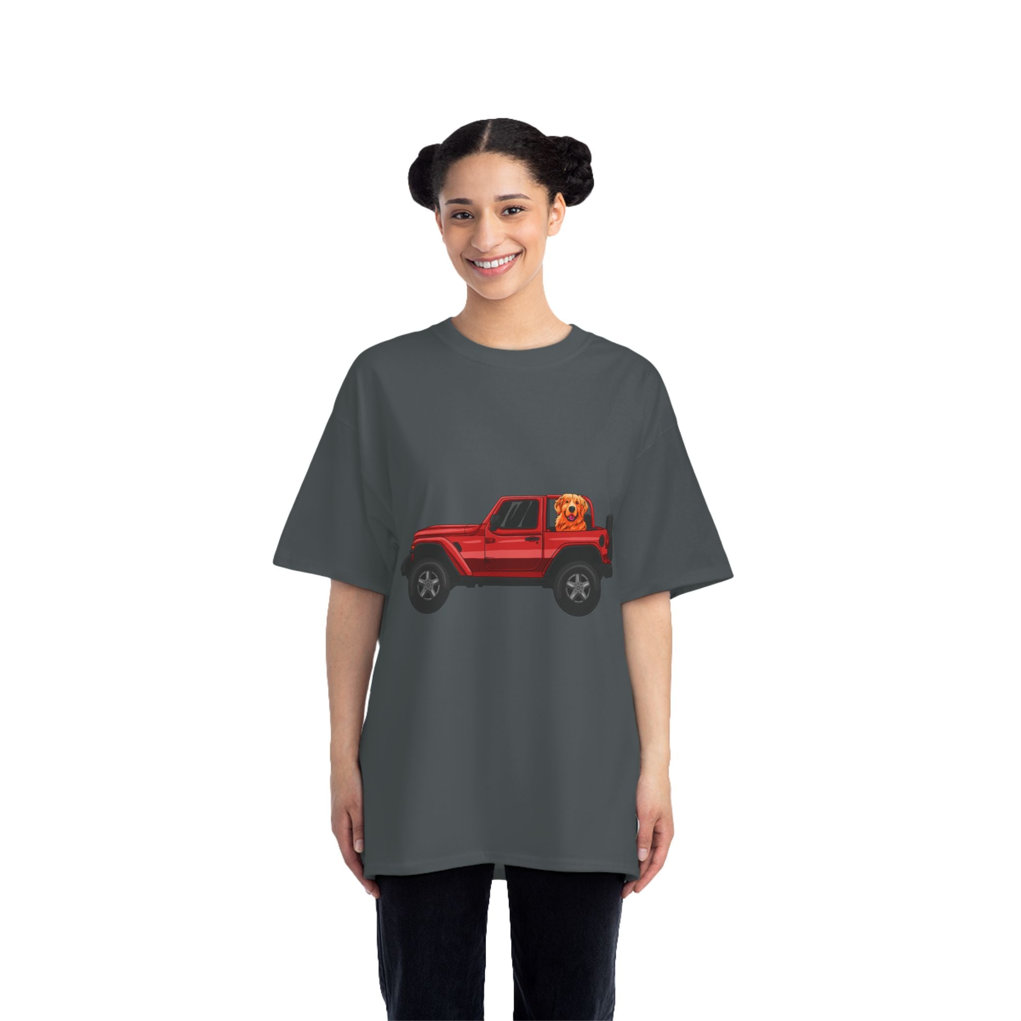 Red Jeep x Golden Retriever Beefy-T®  Short-Sleeve T-Shirt