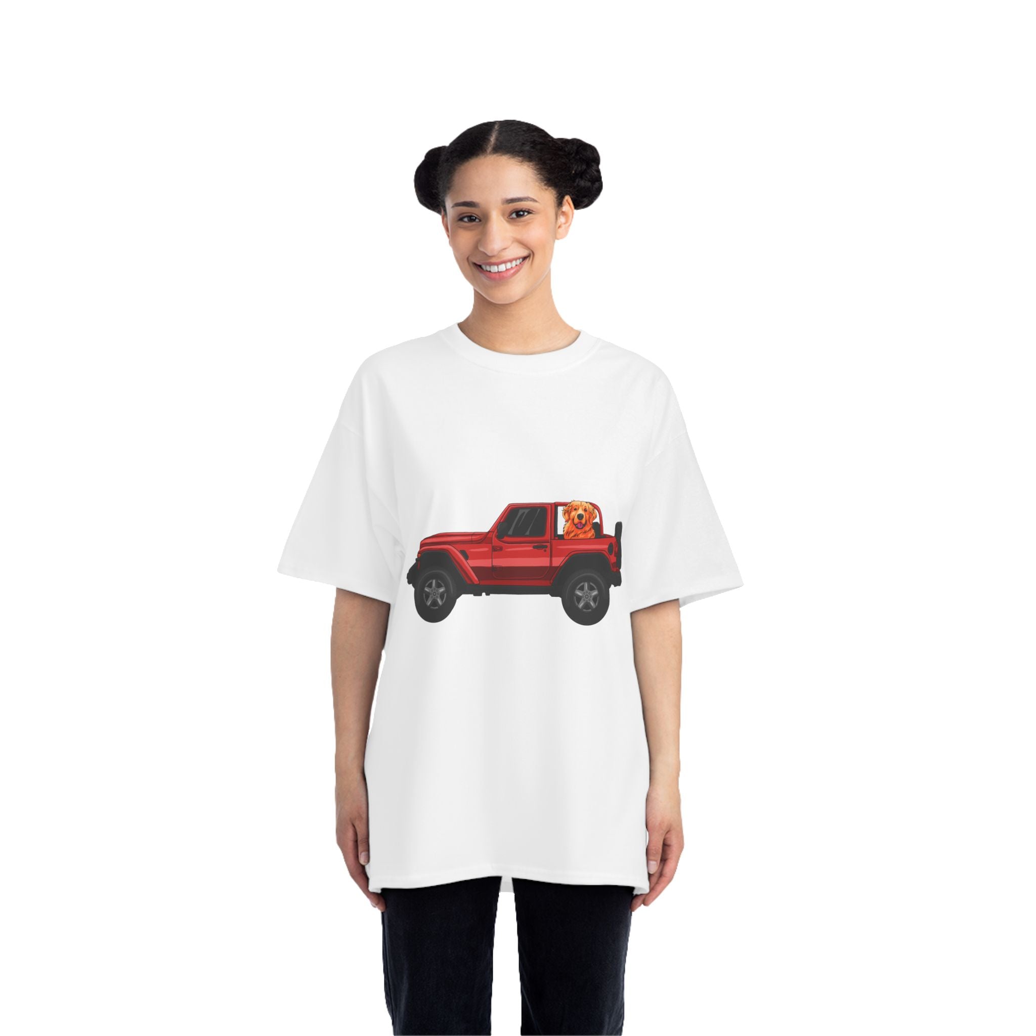 Red Jeep x Golden Retriever Beefy-T®  Short-Sleeve T-Shirt