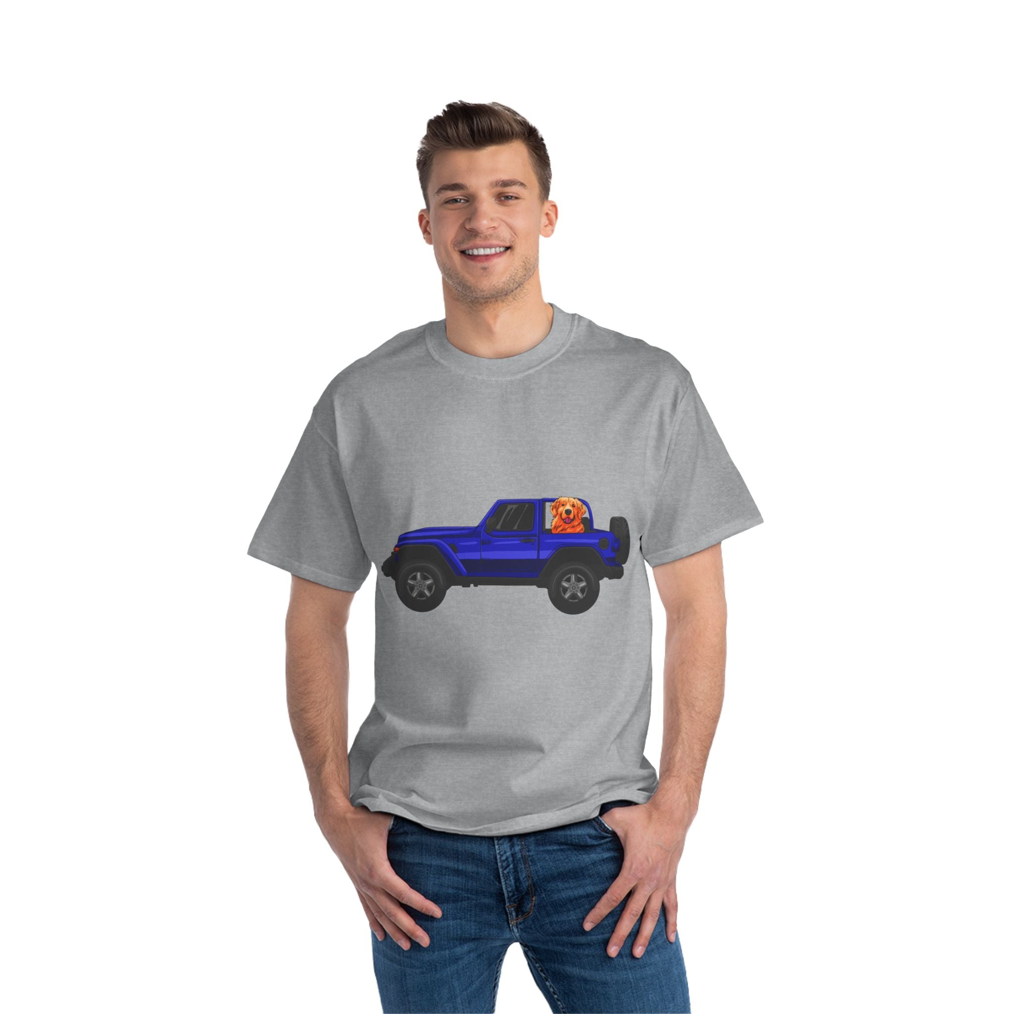 Blue Jeep x Golden Retriever Beefy-T®  Short-Sleeve T-Shirt