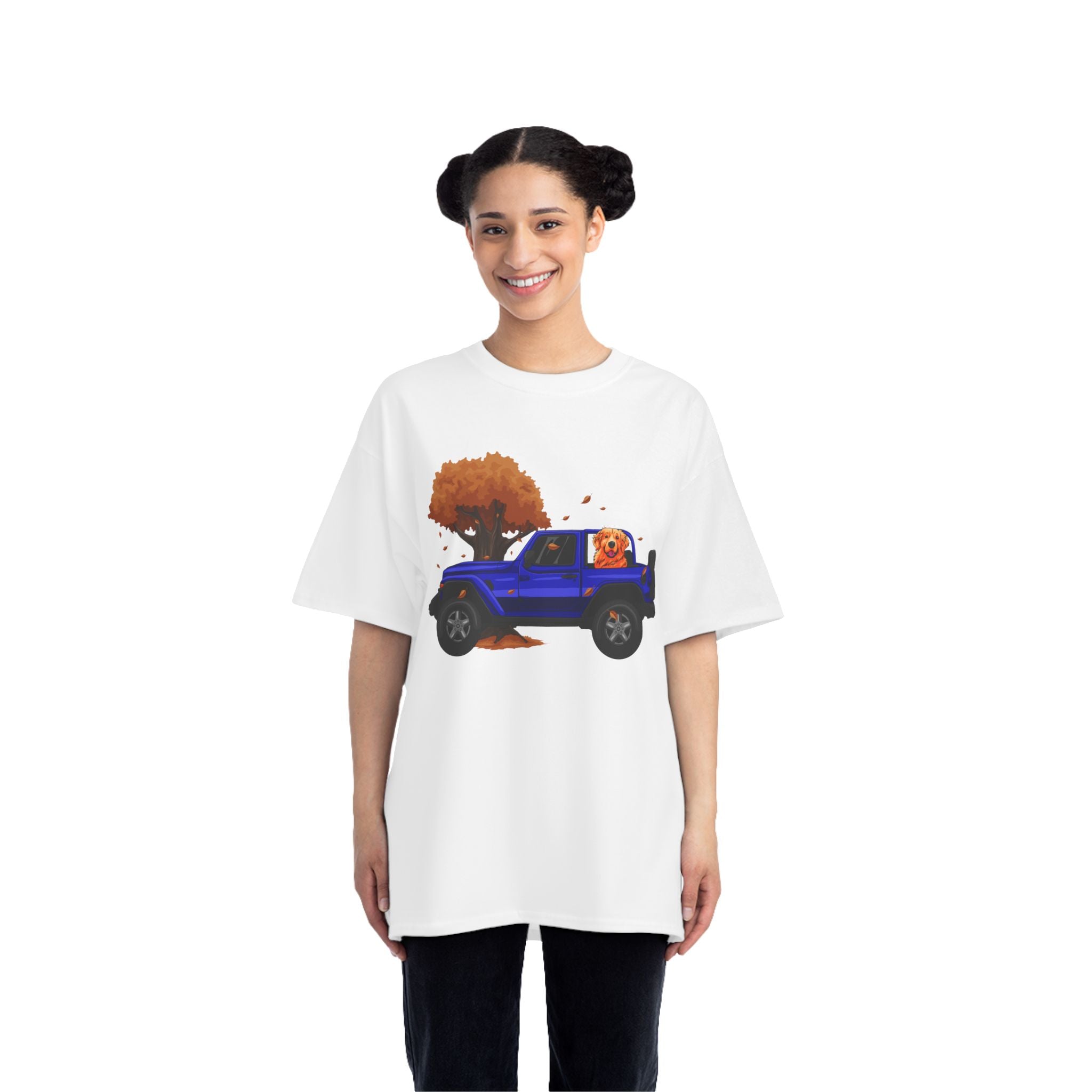 Fall Blue Jeep x Golden Retriever Beefy-T®  Short-Sleeve T-Shirt