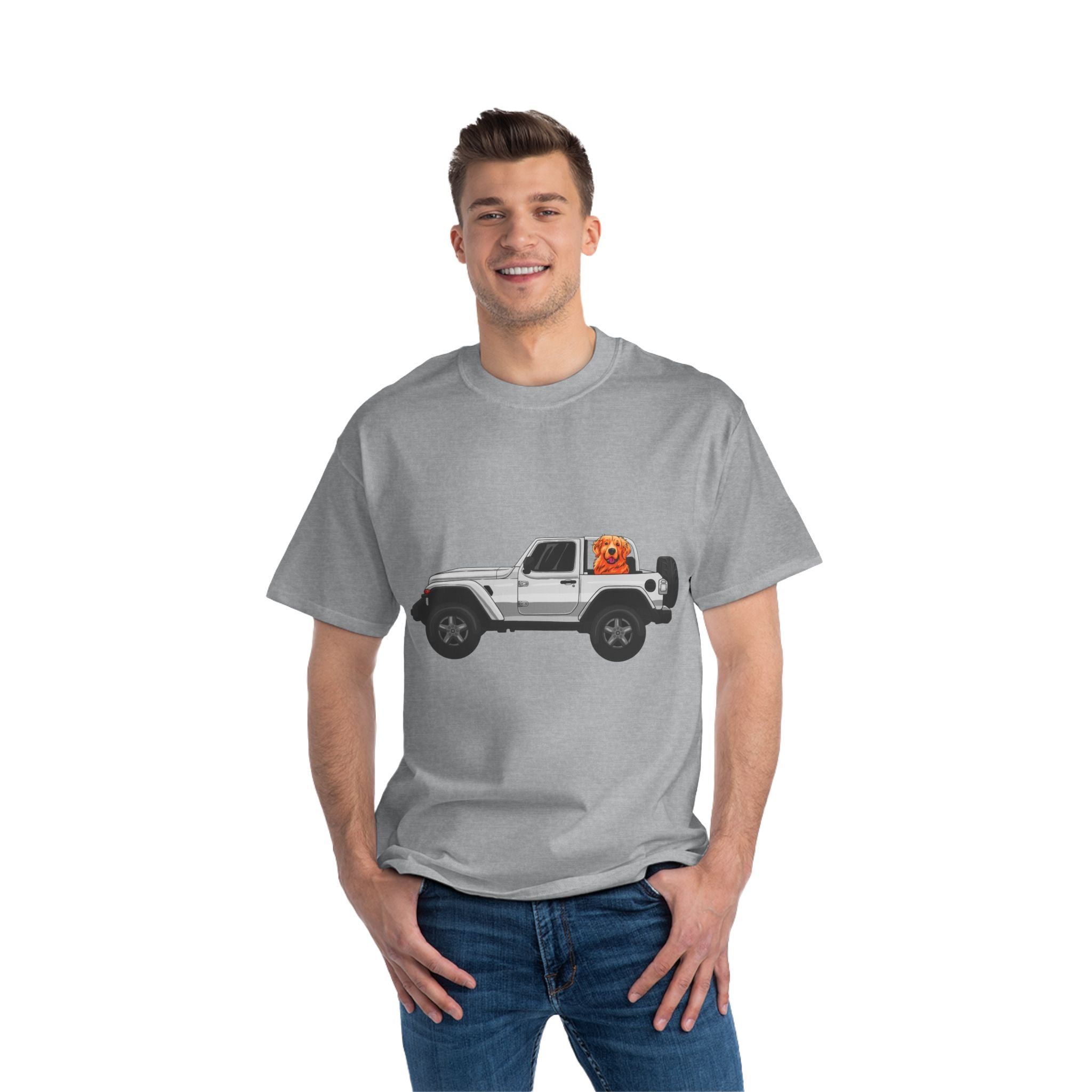 White Jeep x Golden Retriever Beefy-T®  Short-Sleeve T-Shirt