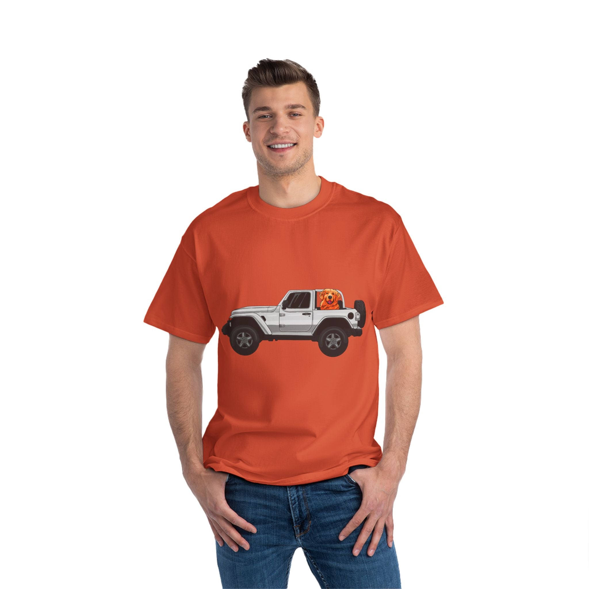 White Jeep x Golden Retriever Beefy-T®  Short-Sleeve T-Shirt