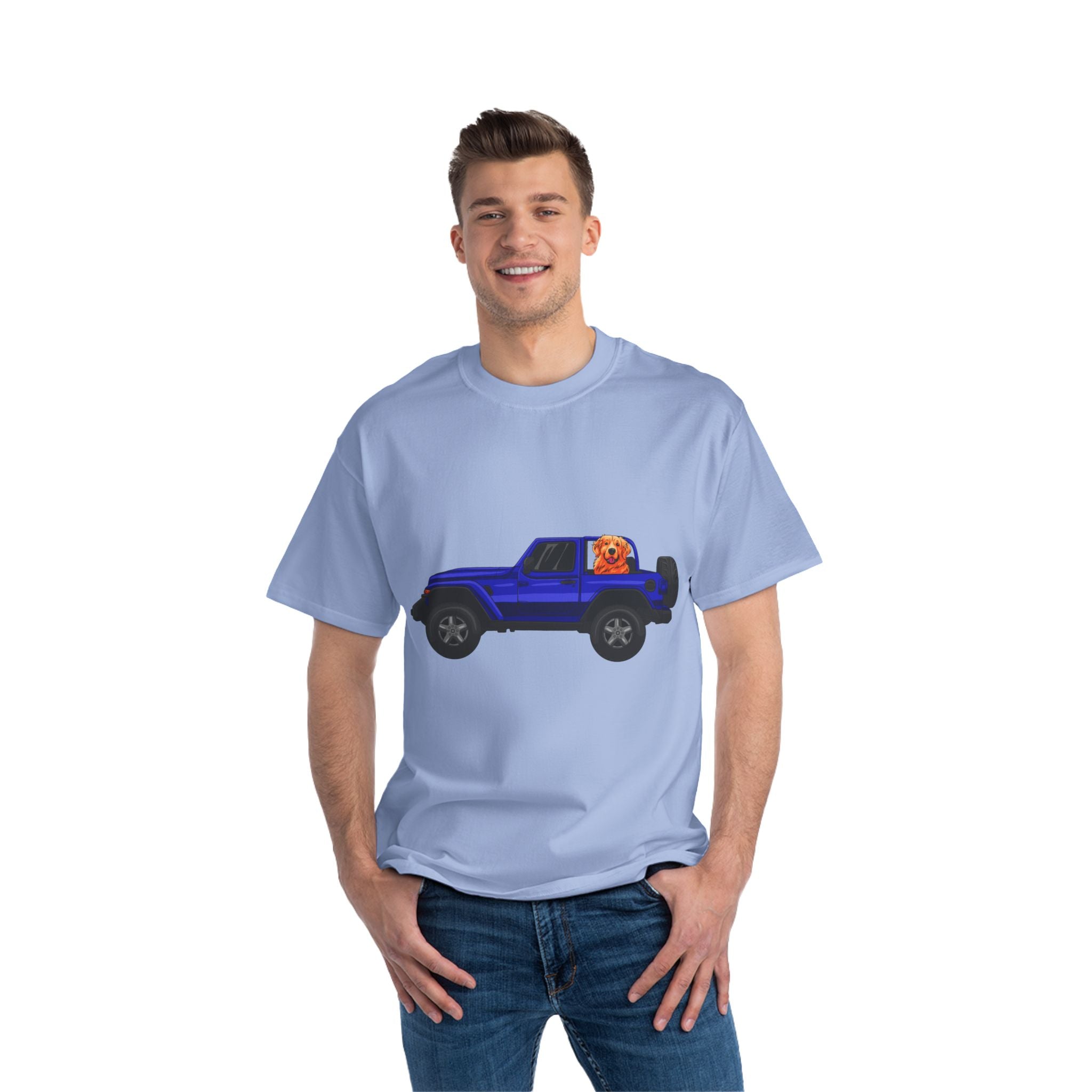 Blue Jeep x Golden Retriever Beefy-T®  Short-Sleeve T-Shirt