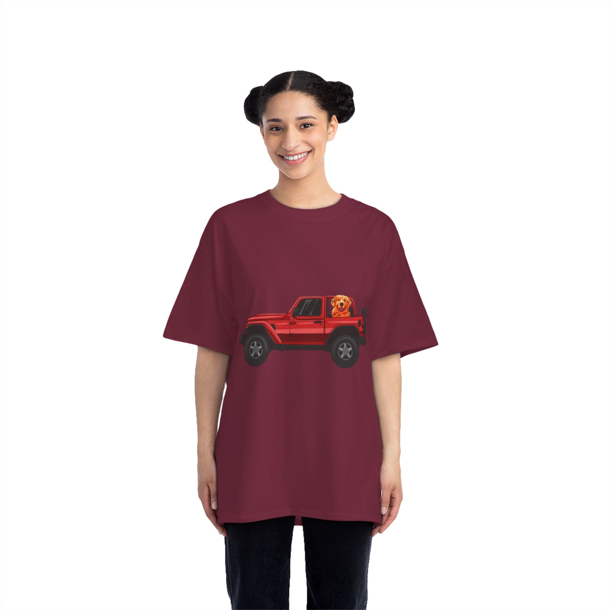 Red Jeep x Golden Retriever Beefy-T®  Short-Sleeve T-Shirt