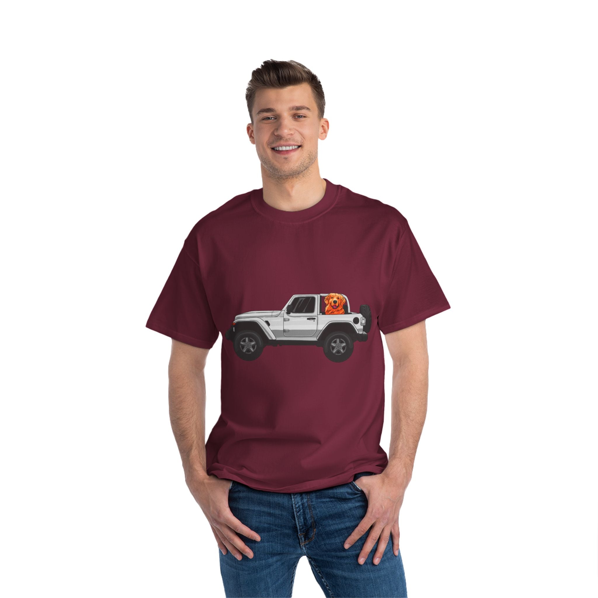 White Jeep x Golden Retriever Beefy-T®  Short-Sleeve T-Shirt