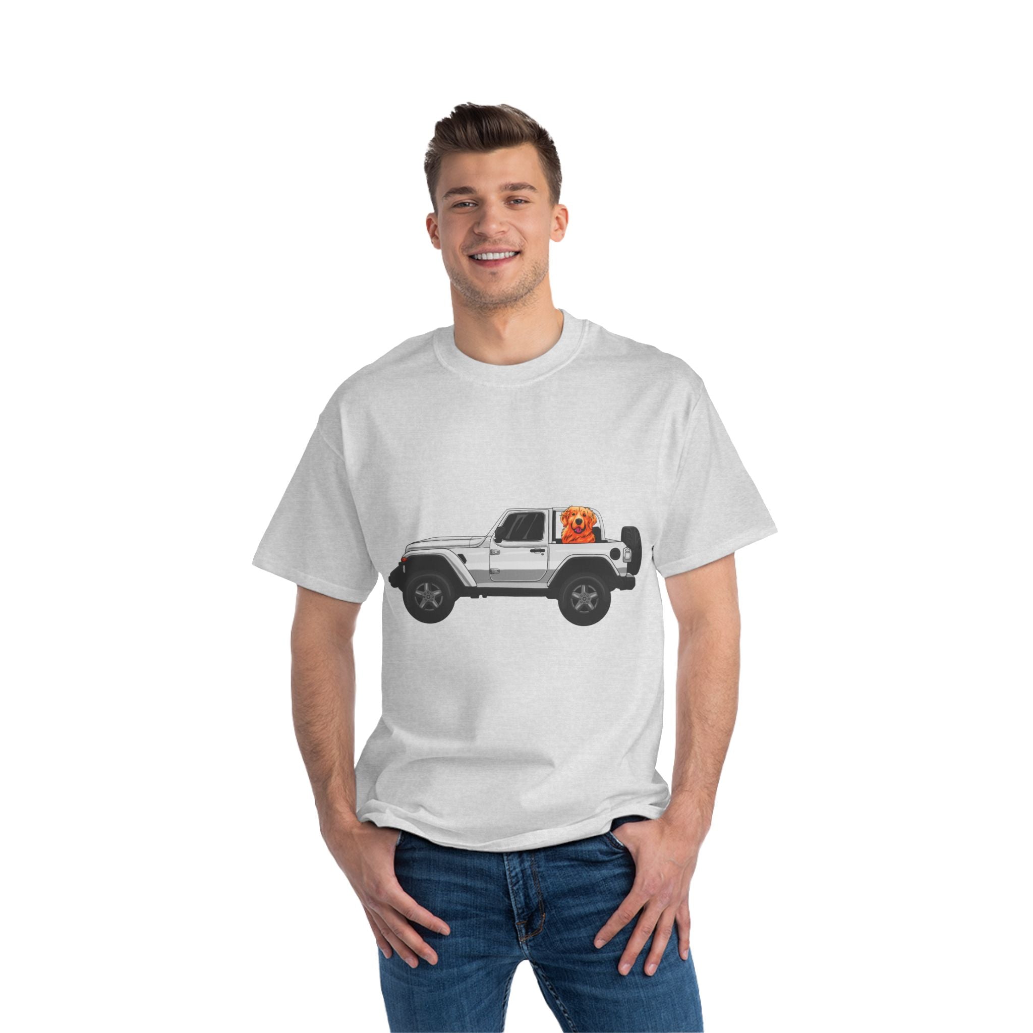 White Jeep x Golden Retriever Beefy-T®  Short-Sleeve T-Shirt