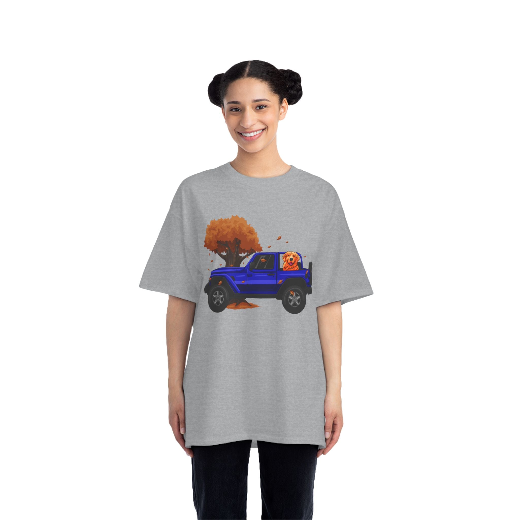 Fall Blue Jeep x Golden Retriever Beefy-T®  Short-Sleeve T-Shirt