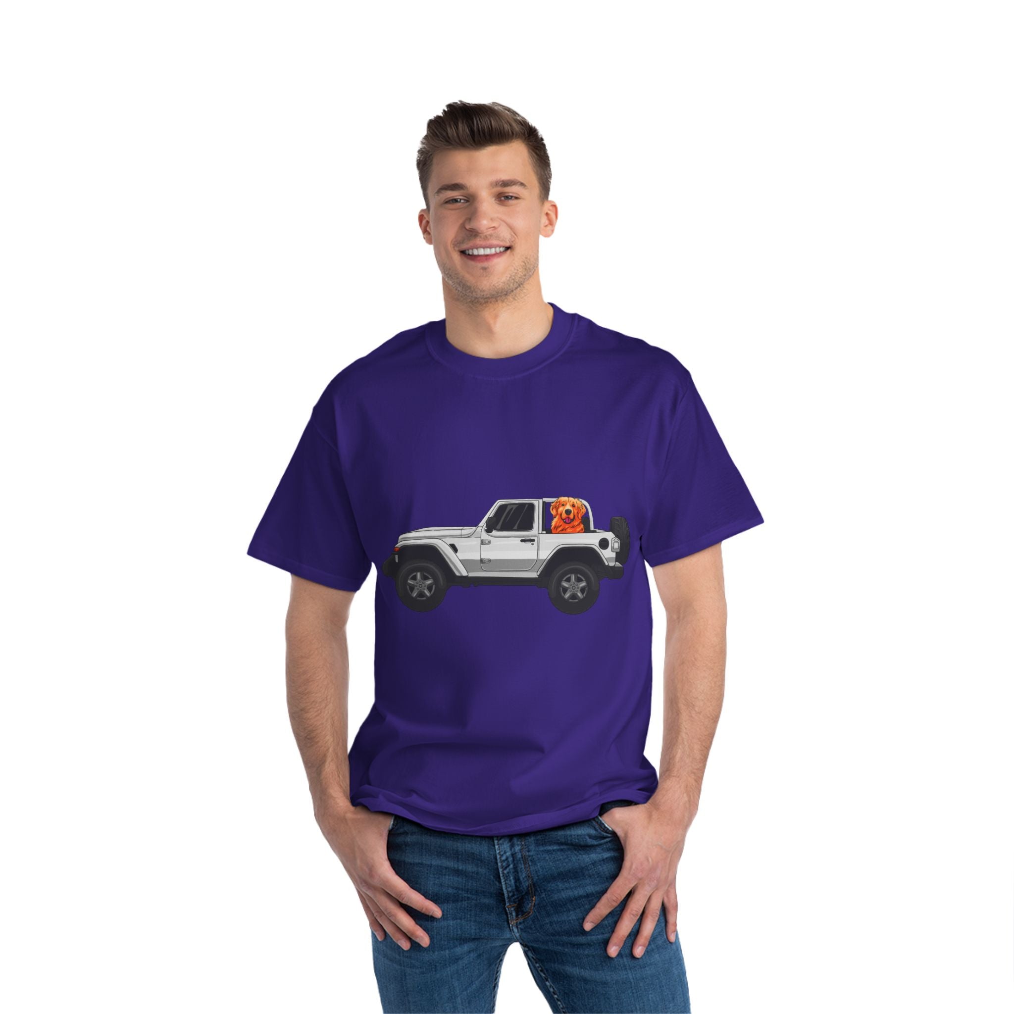 White Jeep x Golden Retriever Beefy-T®  Short-Sleeve T-Shirt