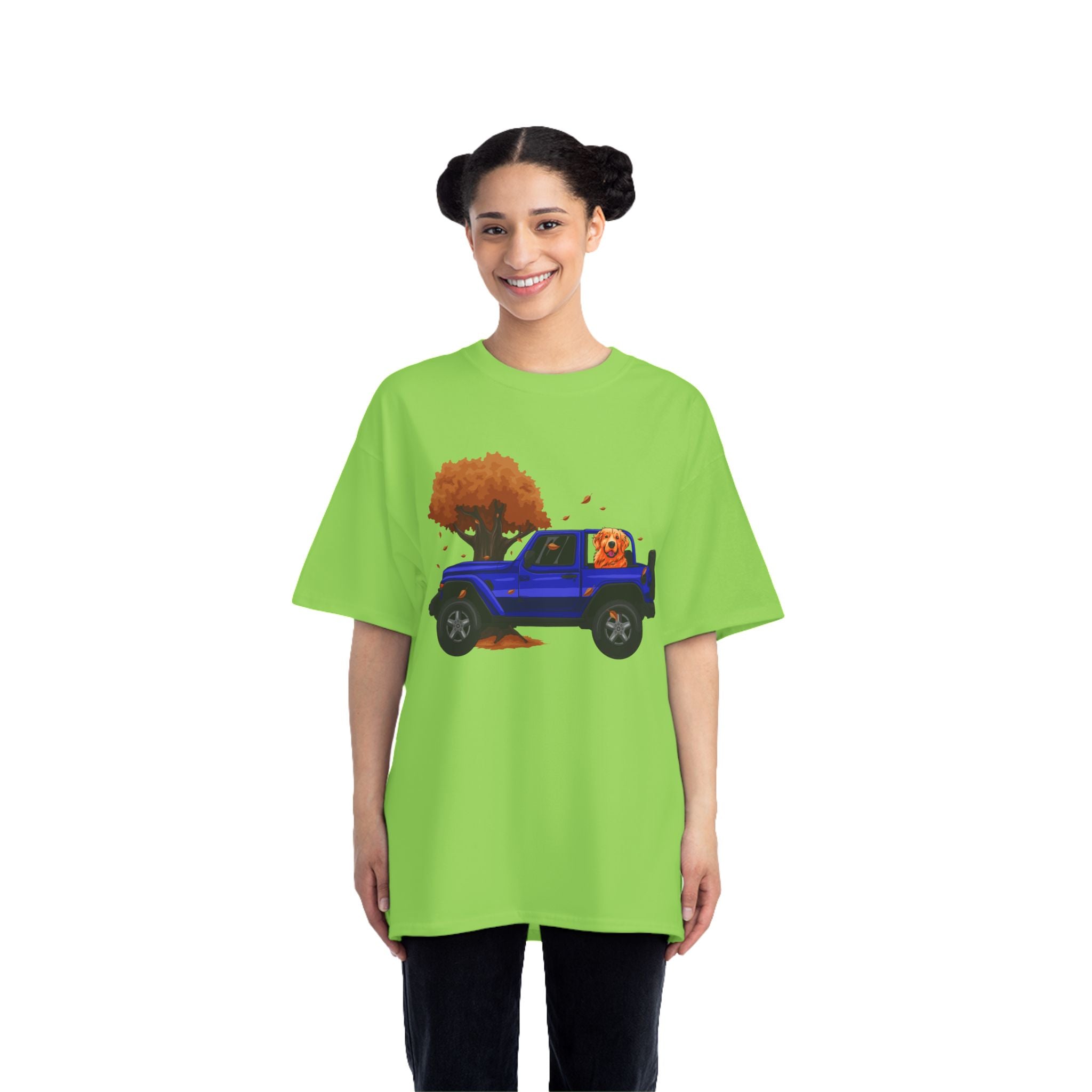 Fall Blue Jeep x Golden Retriever Beefy-T®  Short-Sleeve T-Shirt