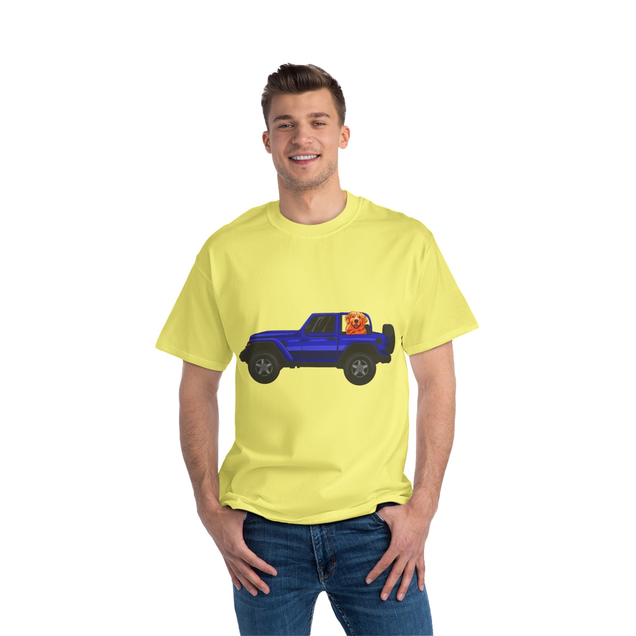 Blue Jeep x Golden Retriever Beefy-T®  Short-Sleeve T-Shirt