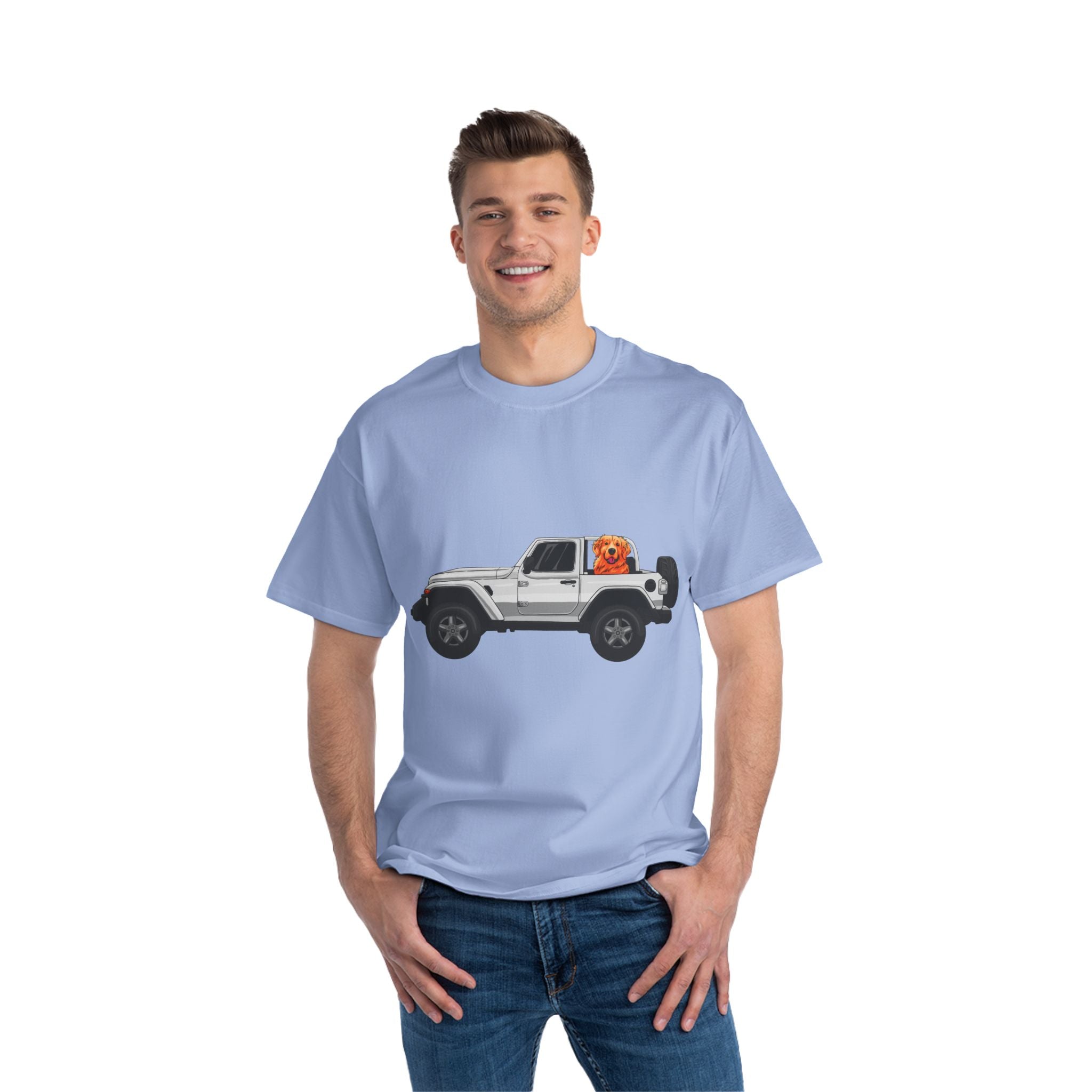 White Jeep x Golden Retriever Beefy-T®  Short-Sleeve T-Shirt