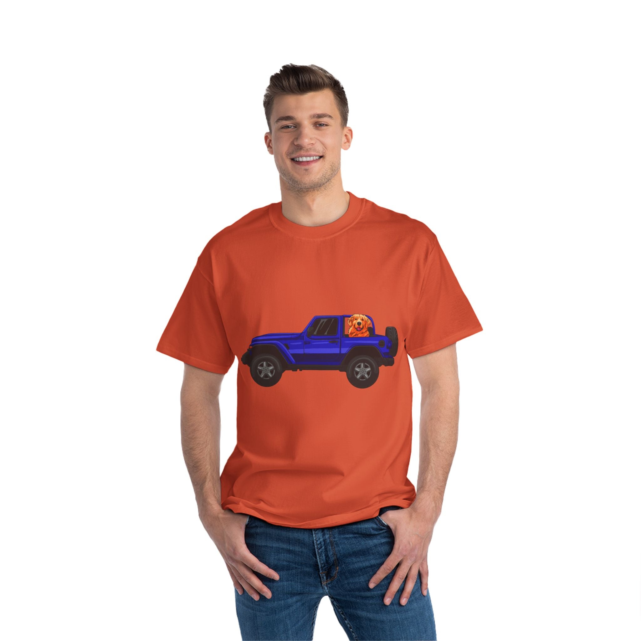 Blue Jeep x Golden Retriever Beefy-T®  Short-Sleeve T-Shirt